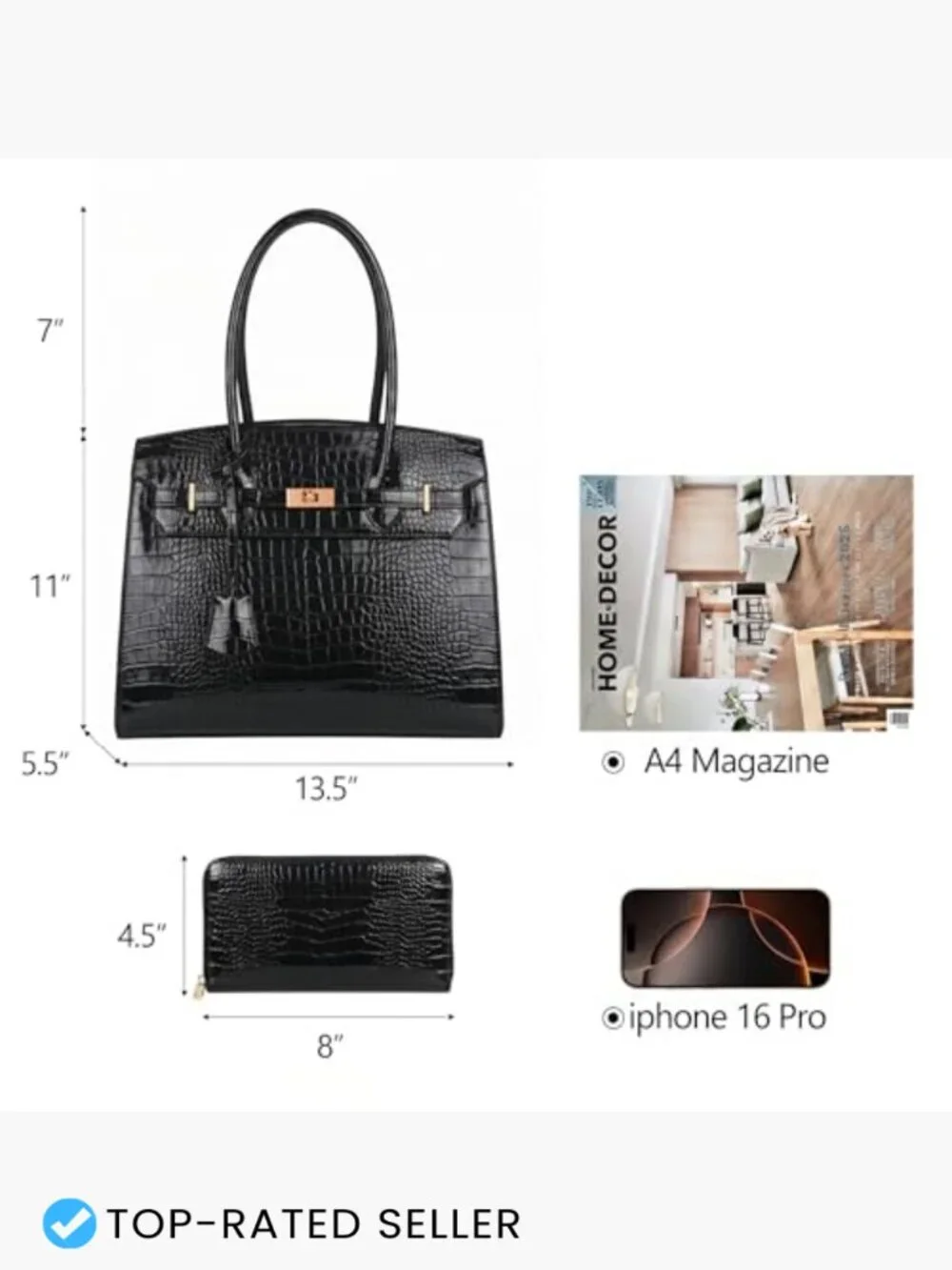 Satchel Handbag 2 Piece Set Work Tote Adjustable Strap Vegan Leather Chunky